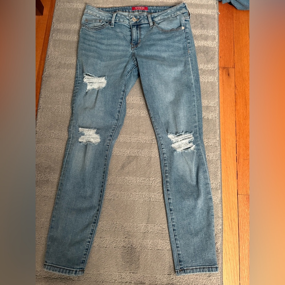 Guess Light Blue Distressed Skinny Jeans